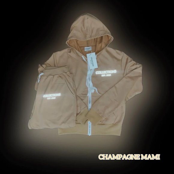 Juicy CHAMPAGNE MAMI Reflective Drawstring Pocket Detail Hoodie & Sweatpants Set - Picture 3 of 3